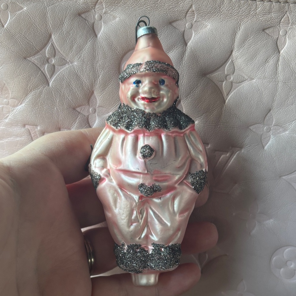 Antique vintage Blown Glass Christmas Ornament Clown Figural 4 3/4”
